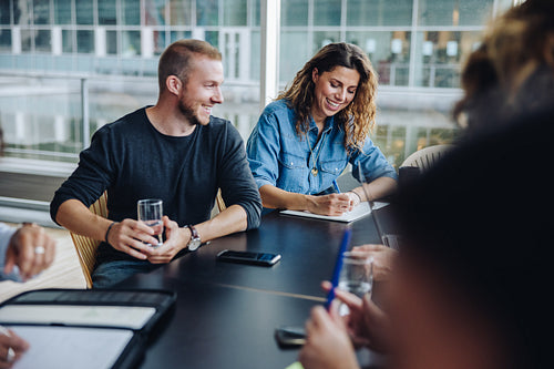 Businessman in meeting with team