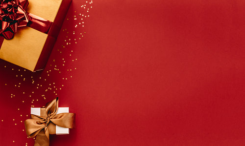 Christmas presents and stars with copy space