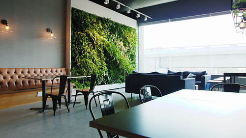 Cafe and lobby area in a modern cowering office