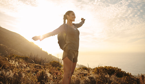 Hiker feeling happy during a hike