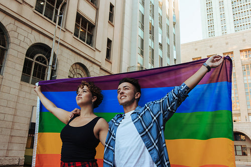 Couple at a pride parade