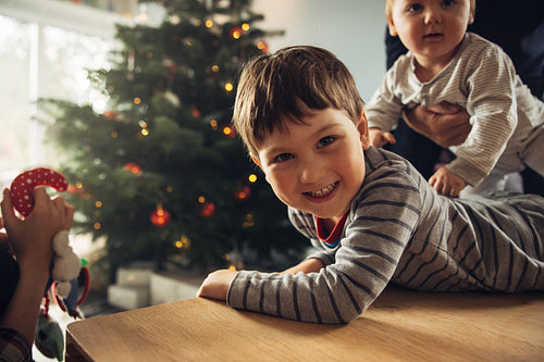 Kids having fun with family during Christmas