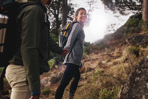 Woman with her boyfriend on country walk