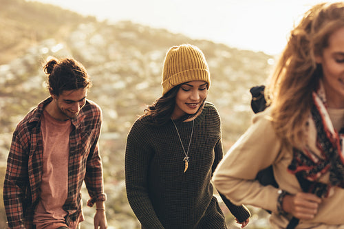 Woman hiking with friends
