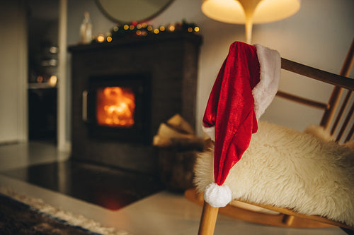 Santa hat on wooden chair