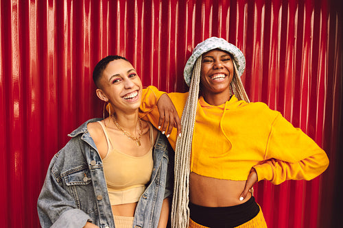 Best friends laughing happily