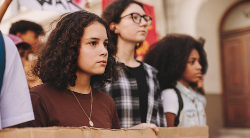 Young people holding a peace protest in the city