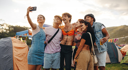Fun selfies with friends at a summer festival camp