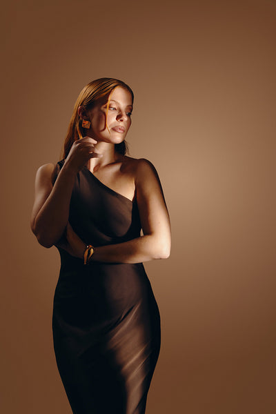 Elegant woman portrait wearing evening dress