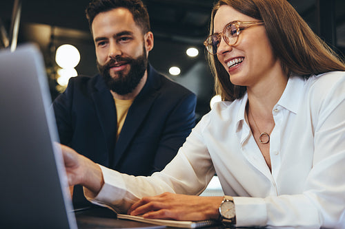 Young entrepreneurs using a laptop in an office
