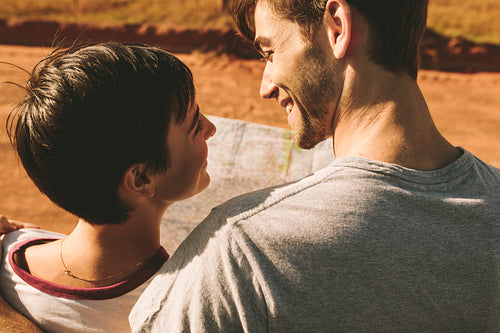 Couple looking at map for navigation