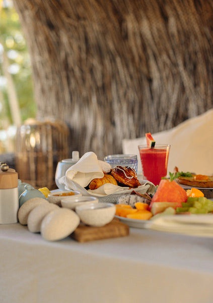 Luxury breakfast setup at a hotel resort with no people