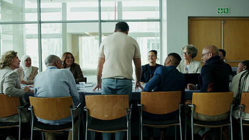 Diverse business team collaborating in meeting