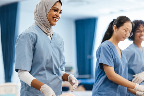 Multiethnic female health students in nursing training