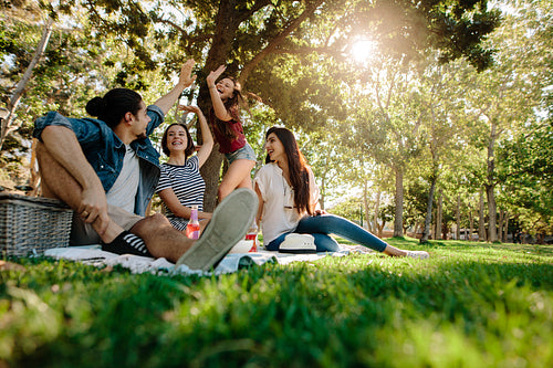 Friends having great time at picnic