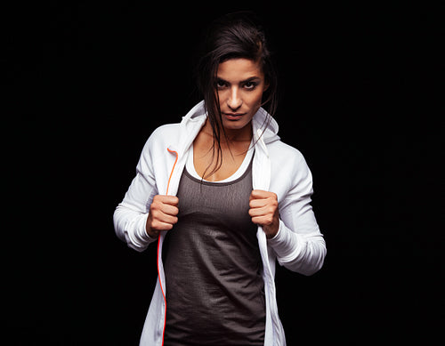 Tough young fitness woman