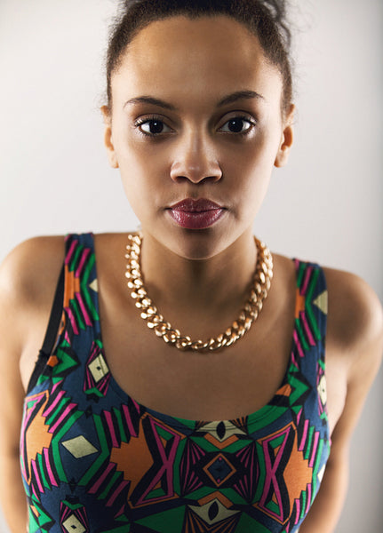 Beautiful female model starting at camera