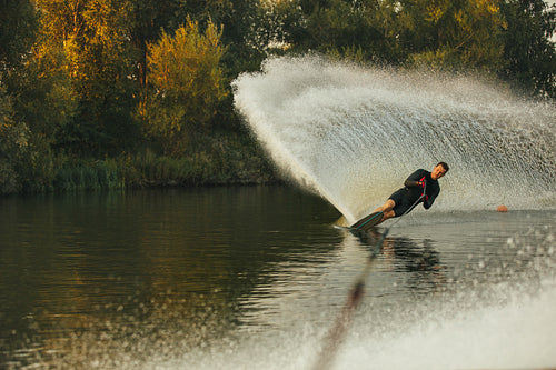 Wakeboarder in action on the lake