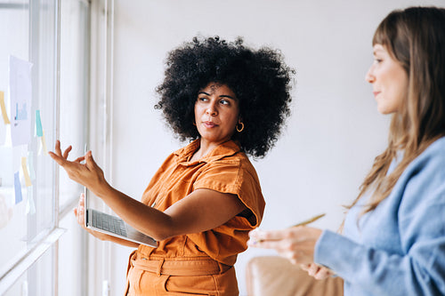 Young businesswomen brainstorming in an office