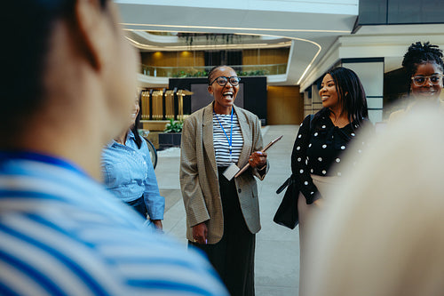 Group of businesswomen collaborating in a modern corporate setting