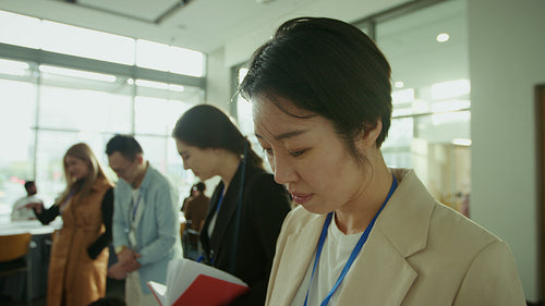 Business professionals collaborating at a conference