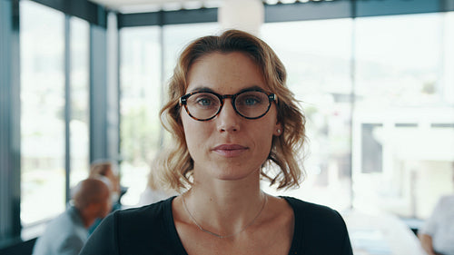 Businesswoman smiling at work