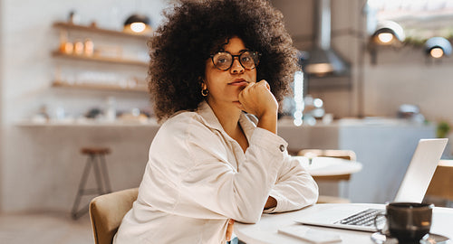 Portrait of a female professional working with a laptop in cafe