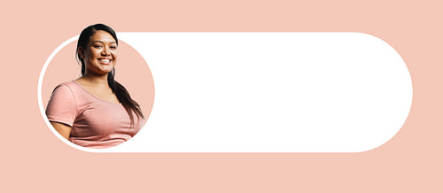 Portrait of smiling woman on a designer background