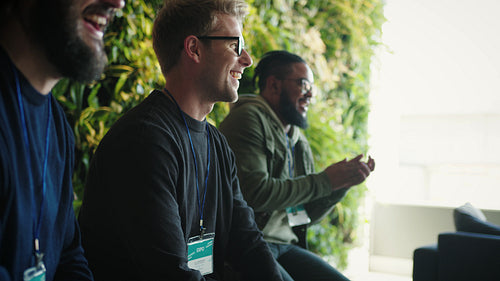Entrepreneurs having a panel discussion in an office
