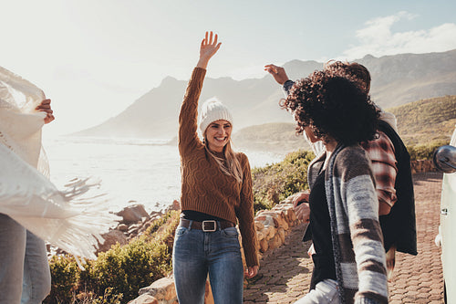 Group of friends enjoying on road trip