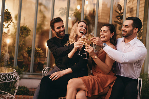 Group of friends making a toast with champagne glasses
