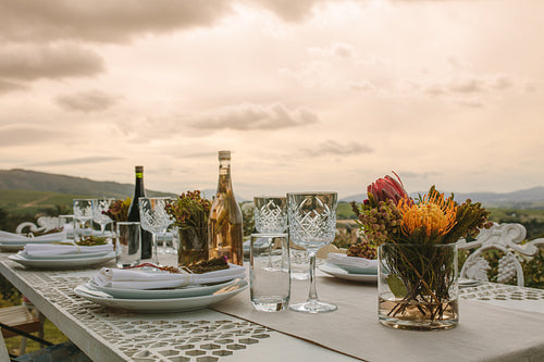 Dinner table set outdoors