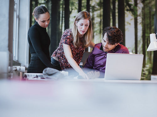 Young female executive presenting her ideas to colleagues