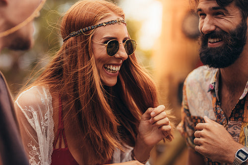 Friends having fun at music festival