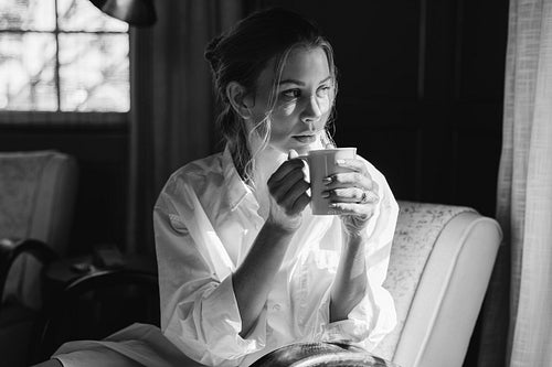 Enjoying a cup of coffee in the morning