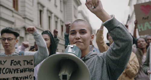Group of people protesting on the street