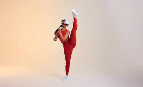 Woman working out in virtual reality