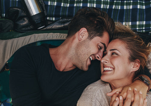 Romantic couple inside a tent