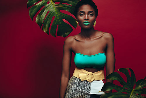 Beauty portrait of female model with vivid makeup