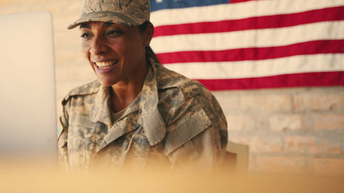 Female soldier video calling her family and children while in the military