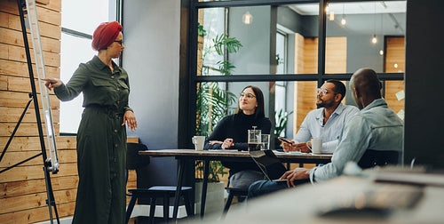 Muslim team leader giving a presentation during a meeting
