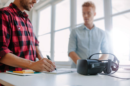 Developers testing virtual reality glasses