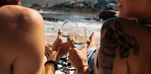 Tourist couple on a holiday at a beach