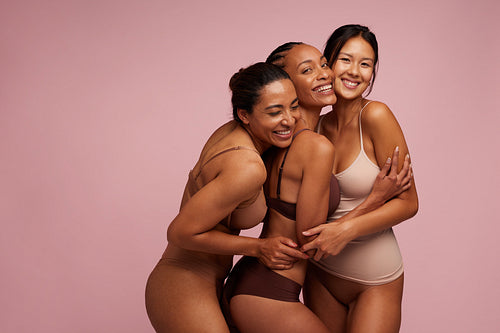 Group of multiracial women in lingerie
