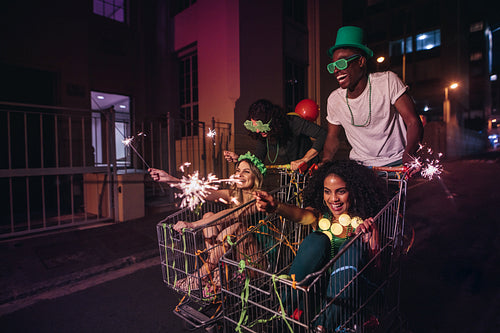 St.Patrick's day celebration on city street at night