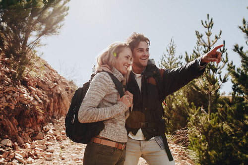 Couple hiking on mountain
