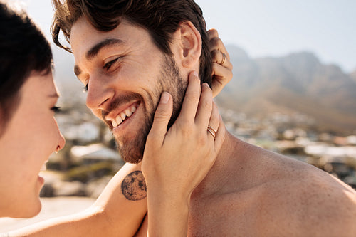 Tourist couple in romantic mood outdoors on a holiday