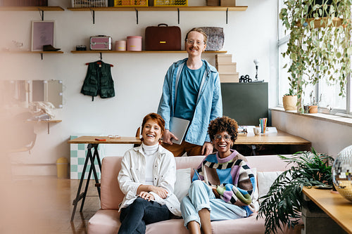 Freelancers collaborating in a modern co-working space