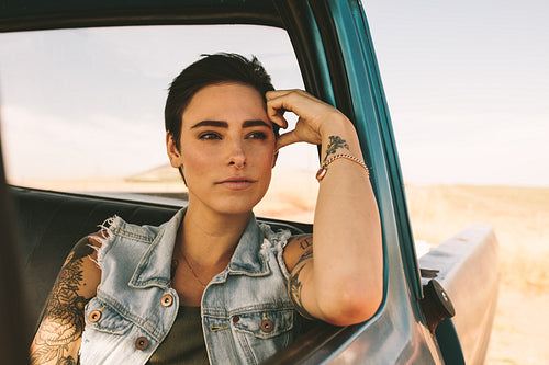 Woman sitting in a car