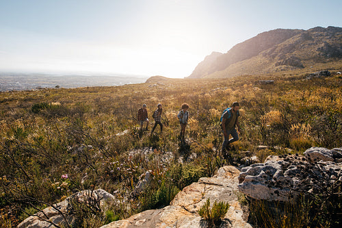 Young people on country walk